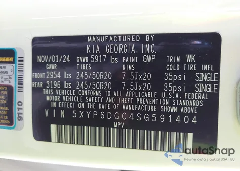 2025 Kia Telluride S from USA, damaged, VIN 5XYP6DGC4SG591404